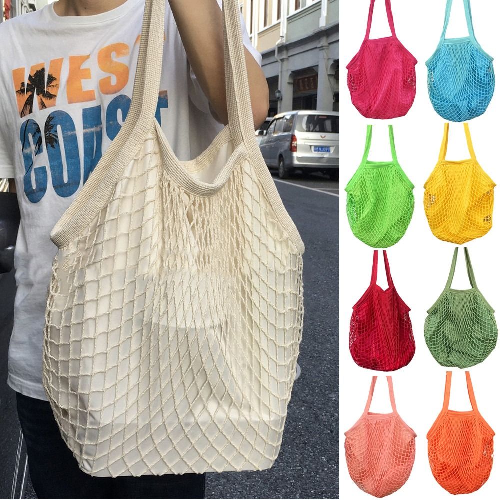 Reusable Produce Bag - Duurzame katoenen boodschappentassen Mesh touw Herbruikbare