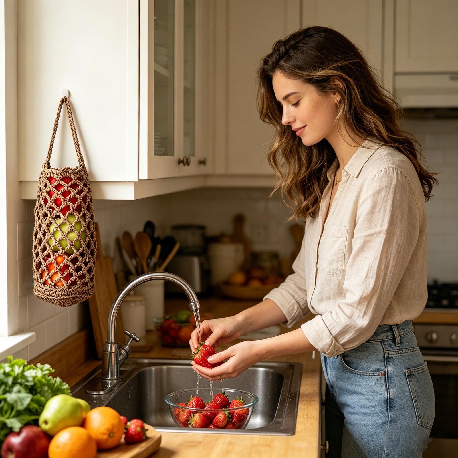 Reusable Produce Bag - Boho handgeweven groentenopbergzak, herbruikbare katoenen mesh